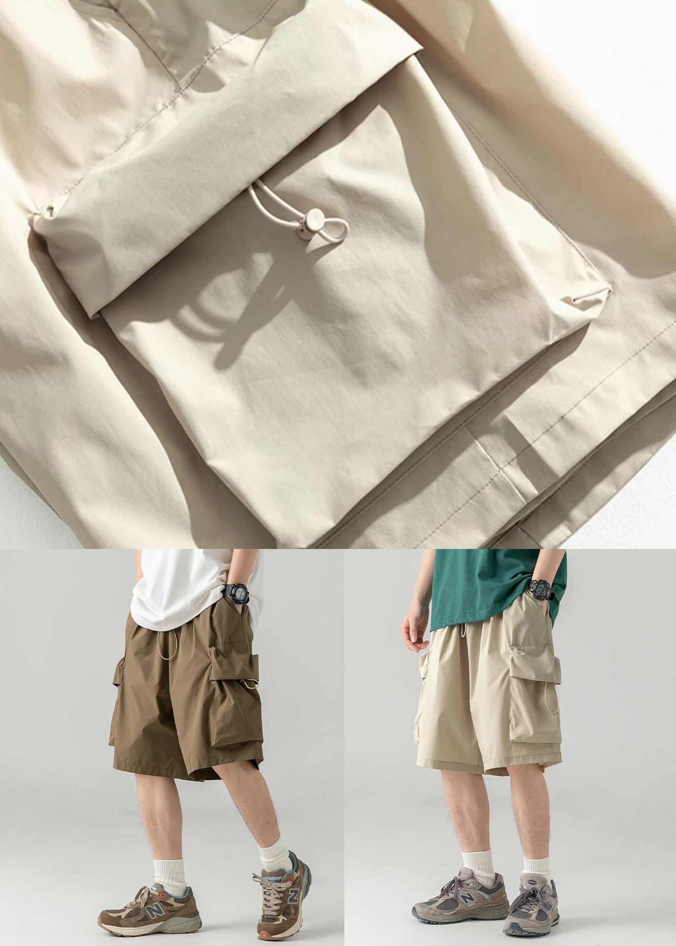 Coffee Cotton Men Pockets Summer Casual Shorts Drawstring