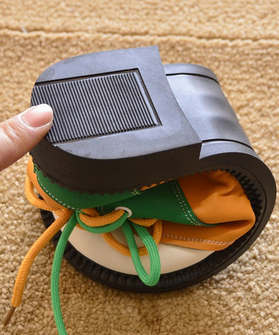 Flat For Women Lace Green Splicing Shoes Up Casual