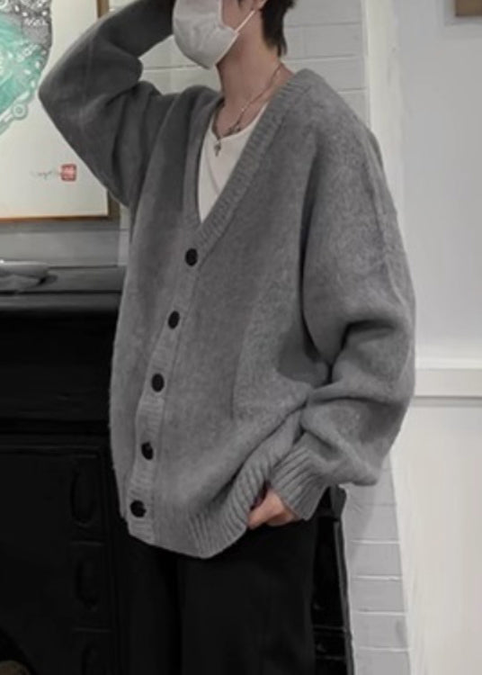 Neck V Spring Knit Cardigans Casual Button Grey Mens
