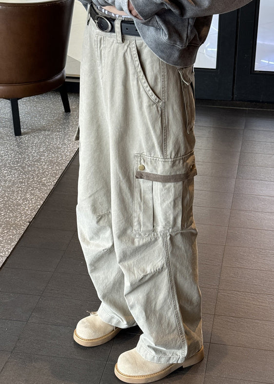 Pockets Denim Men Pants Casual High Khaki Spring Waist