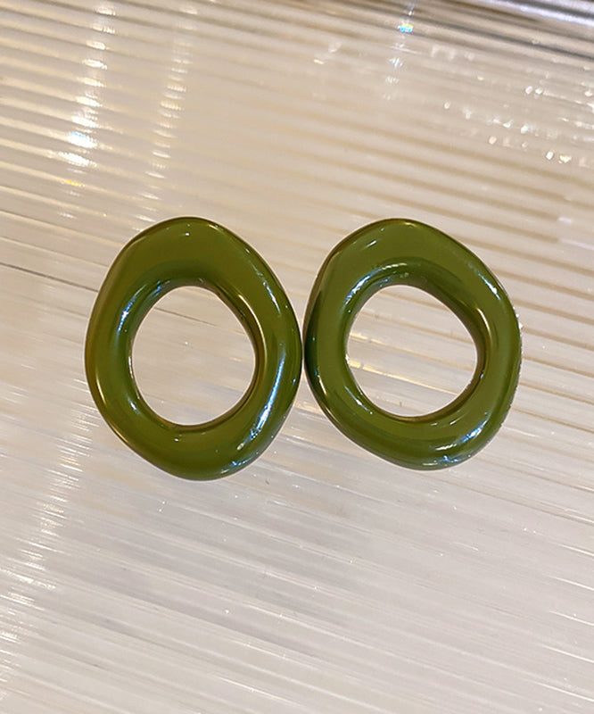 Casual Hoop Resin Earrings Hollow Out White Alloy