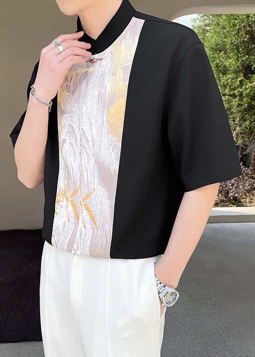 Beige Patchwork Half Stand Men Chic Collar T Shirt Sleeve