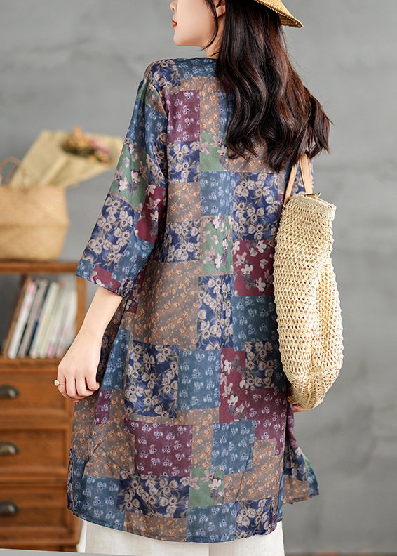 Chic Colorblock V Neck Print Linen Mini Dress Summer TM022