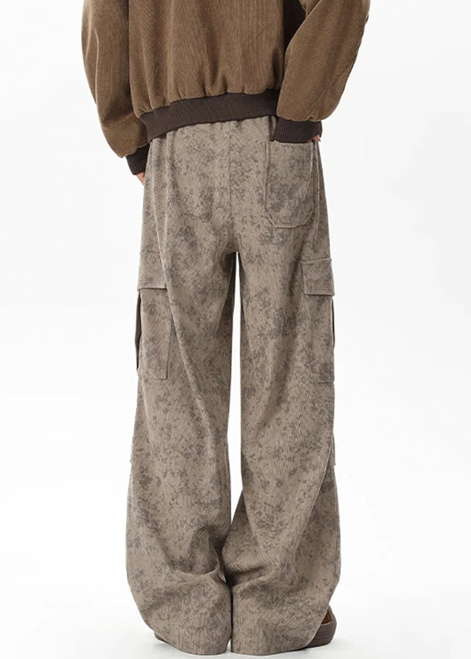 Corduroy Dye Tie Pants Chic Waist Men Khaki Pockets Elastic