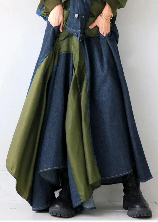 Mixed Summer Chic Color Asymmetrical Patchwork Skirt Denim