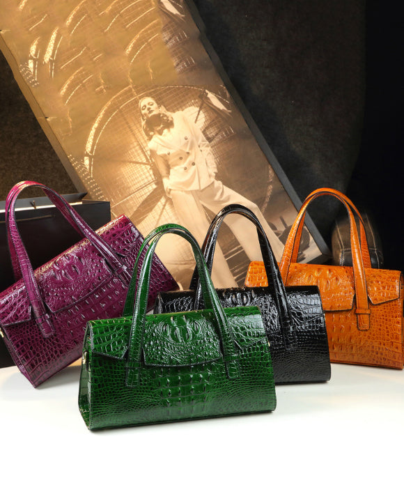 Chic Orange Alligator Pattern Faux Leather Tote Handbag YX003