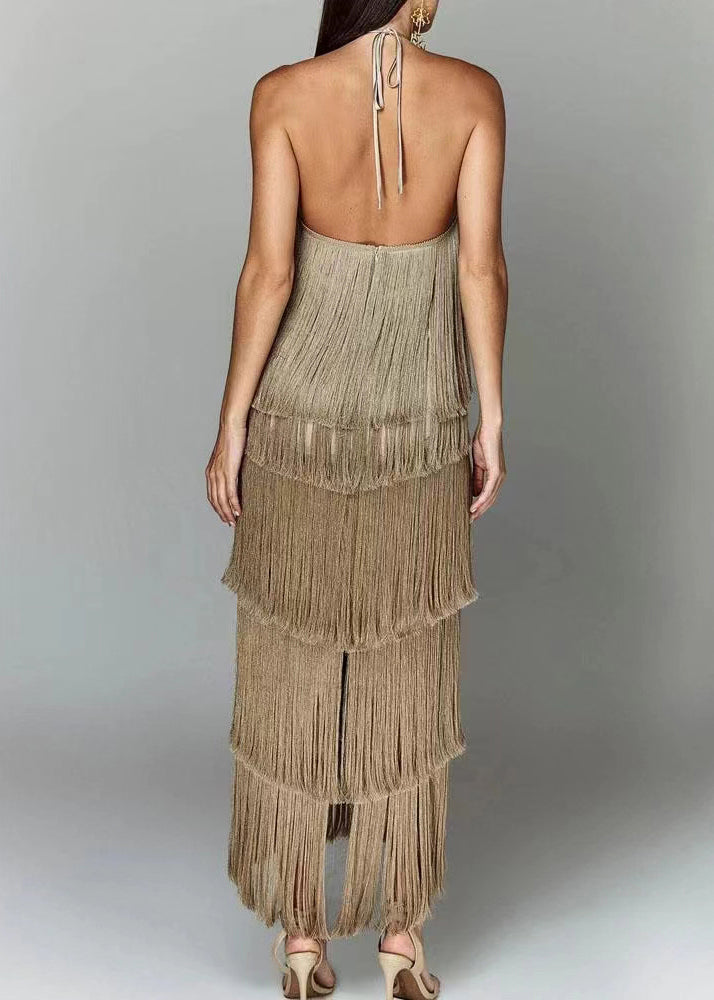 Halter Backless Tasseled Chic White Summer Dress