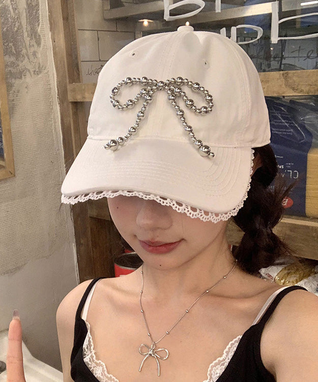 Hat White Bow Cap Lace Versatile Chic Baseball