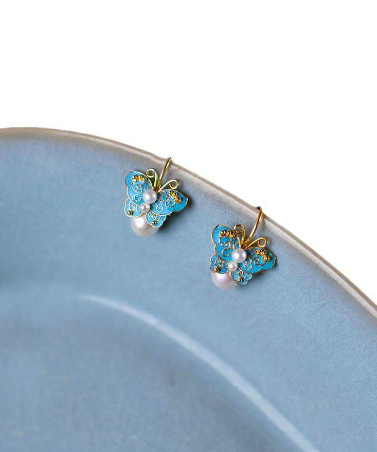 Style Chinese Overgild Silver Drop Butterfly Blue Srerling