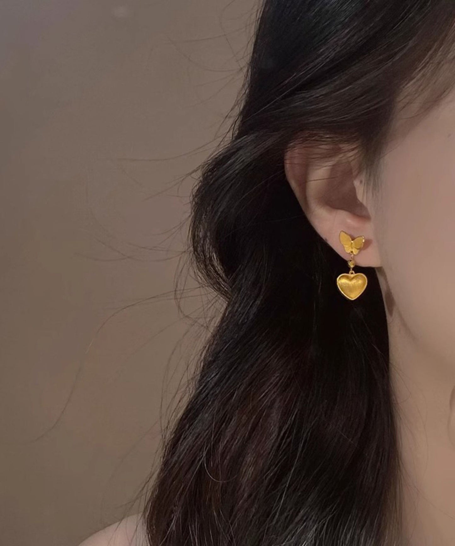 Chinese Love Copper Drop Earrings Style Overgild Butterfly Gold