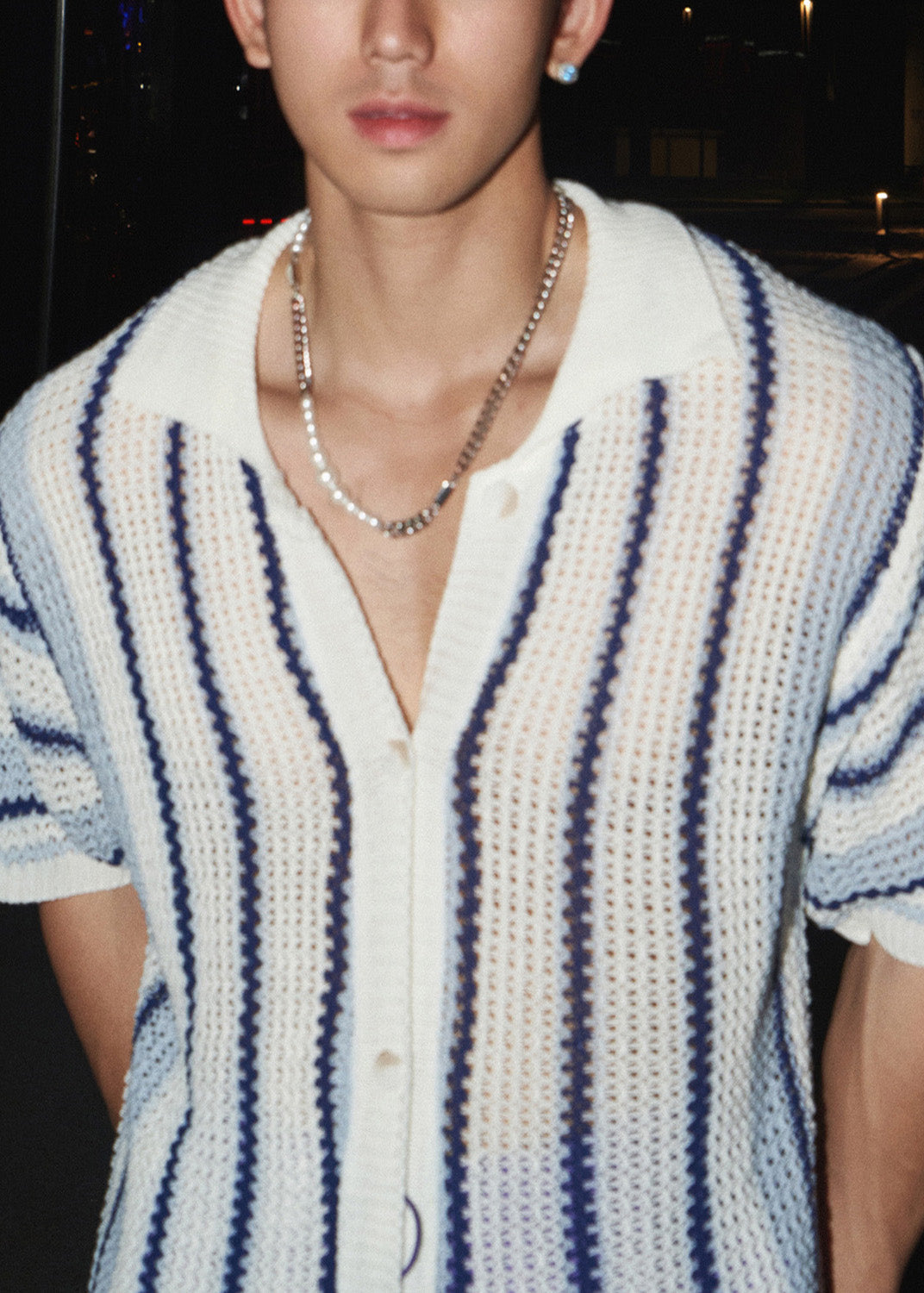 Striped Tshirt Mens Pan Collar Knit Summer Peter Blue Classy