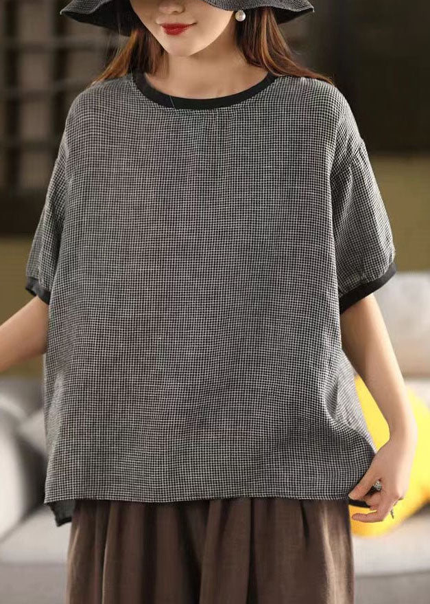 Plaid Tanks Oversized Linen Summer Classy Grey