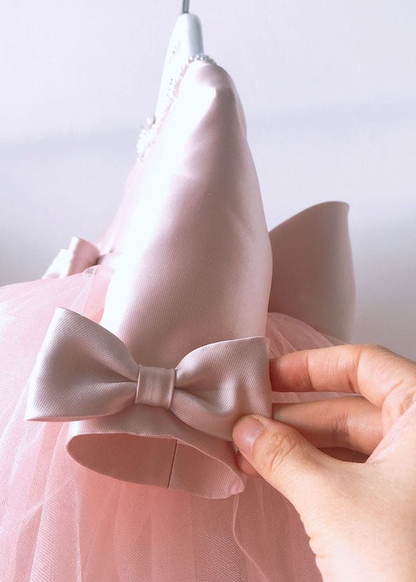 Classy Pink O-Neck Patchwork Kids Long Dress Spring YS011