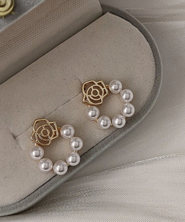 White Hollow Hoop Copper Classy Out Pearl Overgild Floral