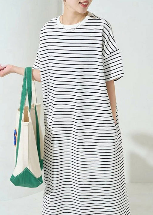 Classy Striped Dress Cotton Oversized Summer Maxi White