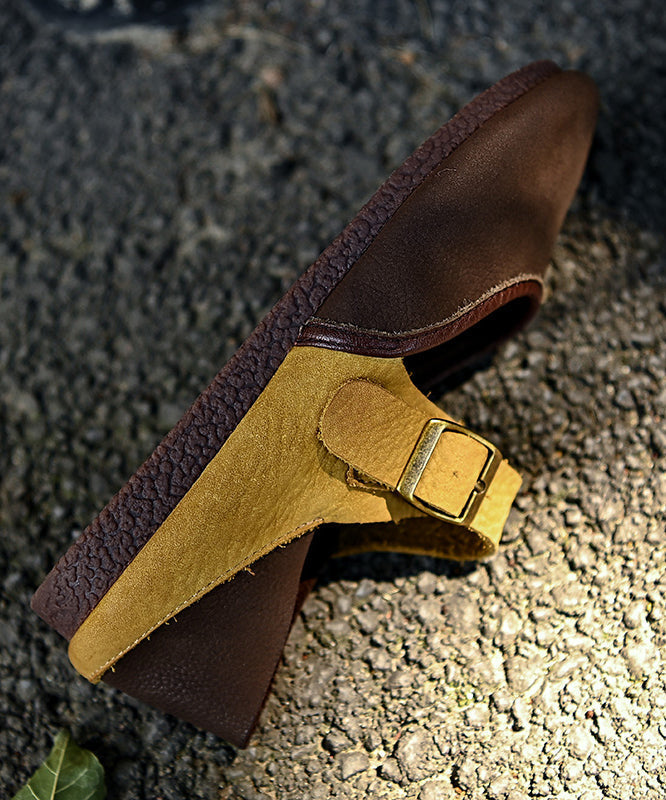 Leather Flat Shoes Colorblock Comfy Splicing Cowhide