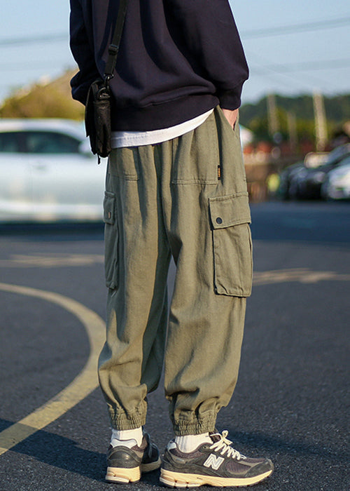 Green Fleece Warm Elastic Pants Waist Cool Men Beam Pockets Army