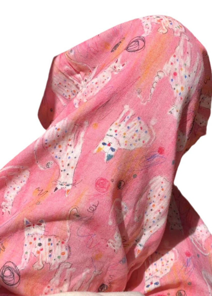 Pajamas Pink Waist Summer Print Cozy Pants Elastic Cotton