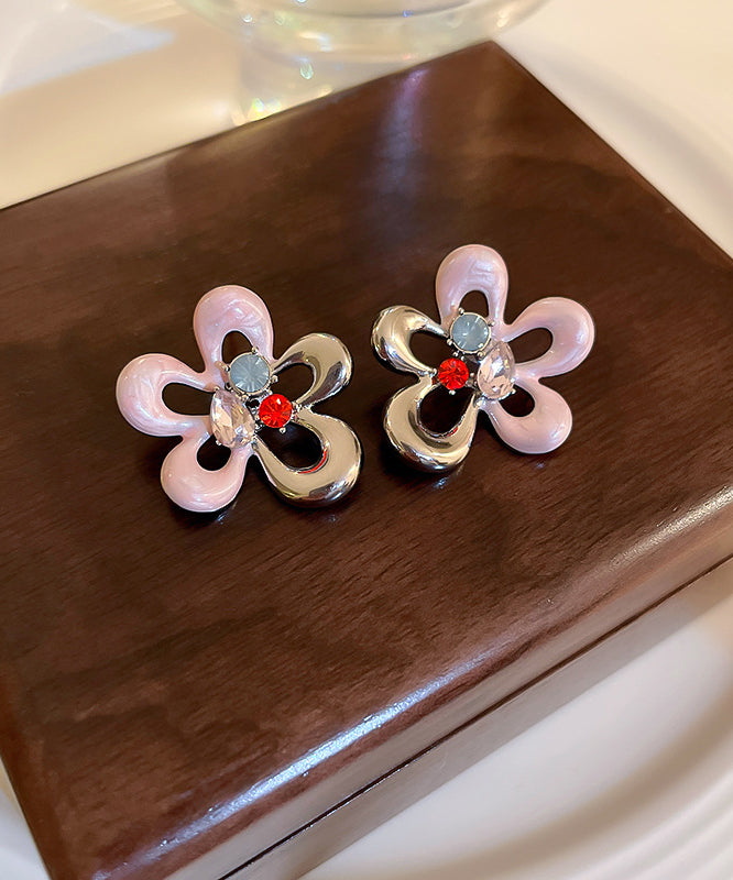 Glaze Zircon Hollow Cute Floral Drip Stud Colorblock Out Alloy