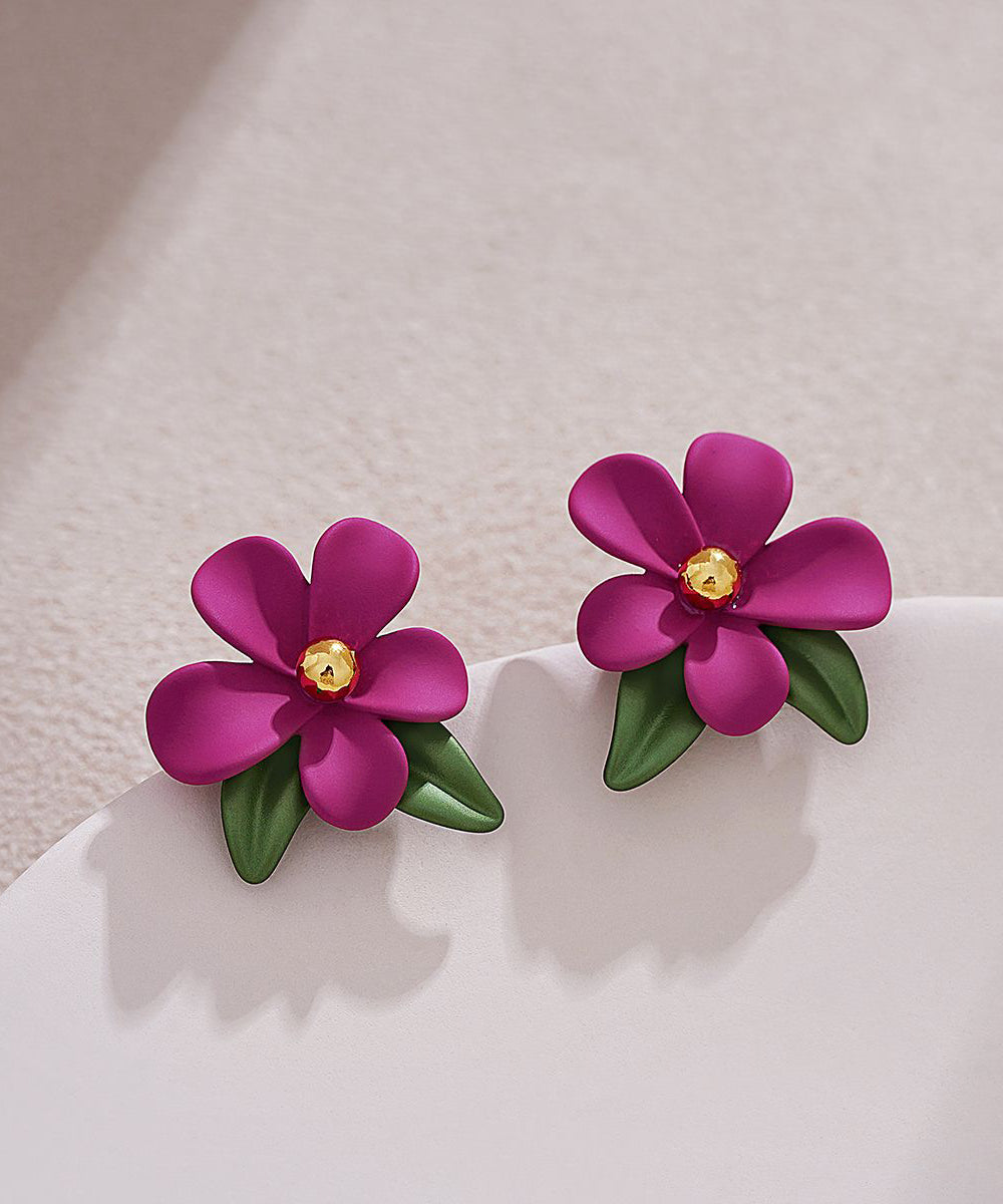 Cute Pink Acrylic Alloy Floral Stud Earrings YZ005