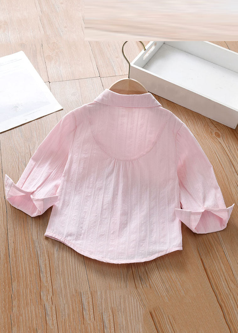 Cute Pink Peter Pan Collar Patchwork Button Kids Shirt Long Sleeve SS1006