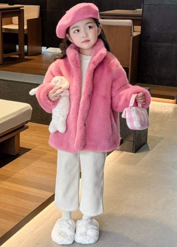 Cute Rose Stand Collar Girls Mink Velvet Coats WinterTG022