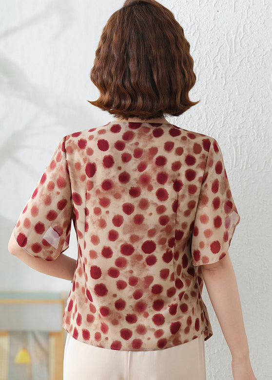 Shirts Print Red Brick DIY Chiffon Summer Asymmetrical