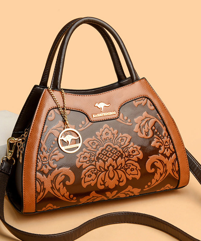 Tote Calf Bag Embossed Leather Elegant Red