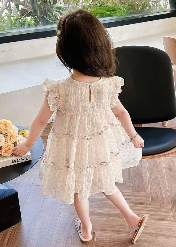 Elegant Ruffled Print Patchwork Chiffon Girls Dresses Summer EW052