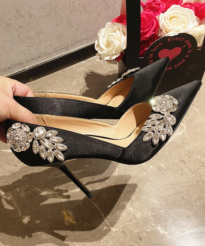 Stiletto Satin Splicing Black Toe Pointed Elegant High Heels