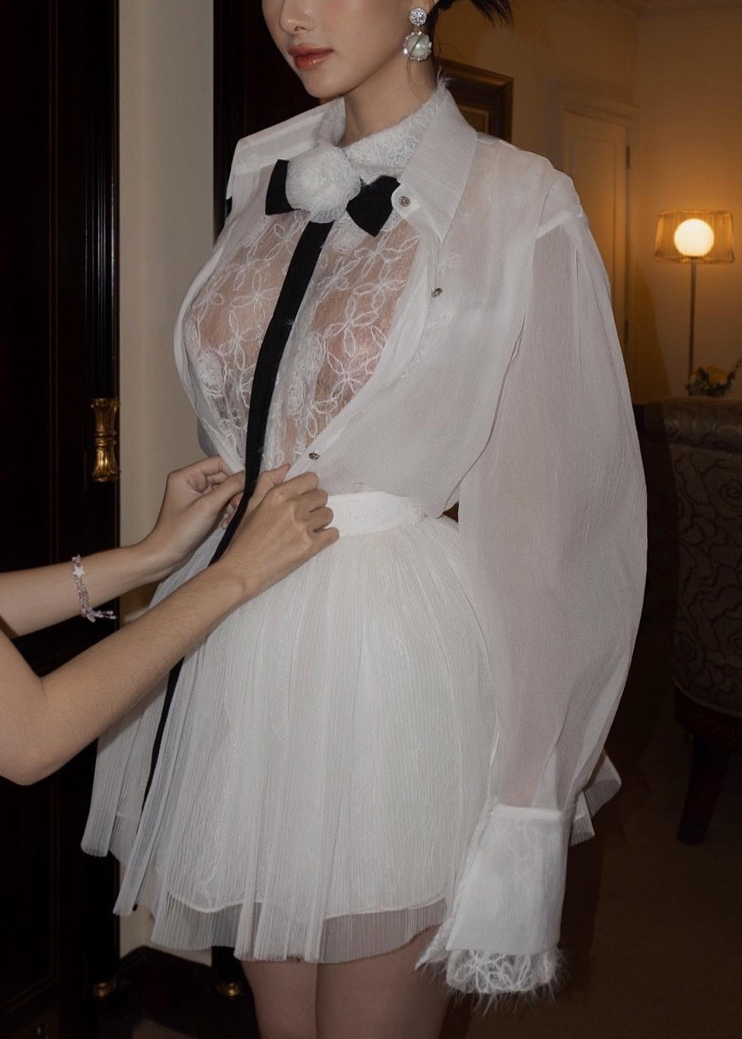 Shirts Tulle Skirts Embroidered And Pieces White Two Lace Elegant