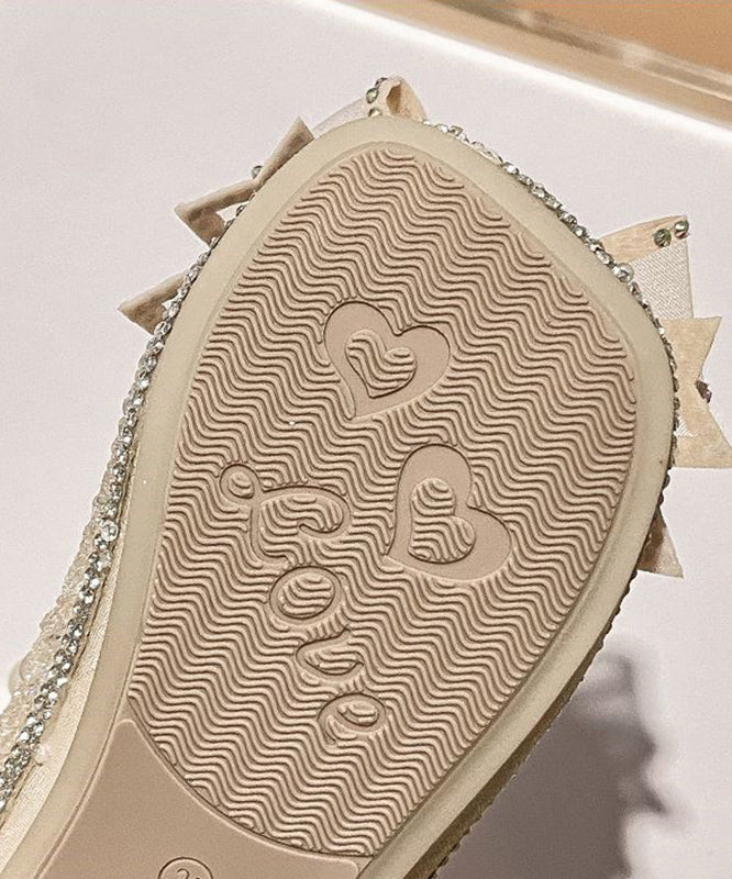 Fashion Strap Apricot Pearl Buckle Flats Zircon Kids