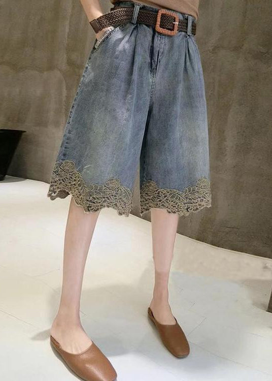Pants Denim Patchwork Summer Fashion Hot Lace Blue