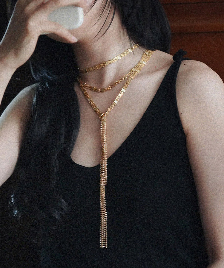 Fashion Gold Copper Overgild Multi Layer Tassel Pendant Necklace YA024