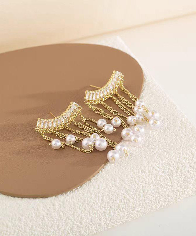 Pearl Gold Drop Copper Earrings Fashion Overgild Tassel