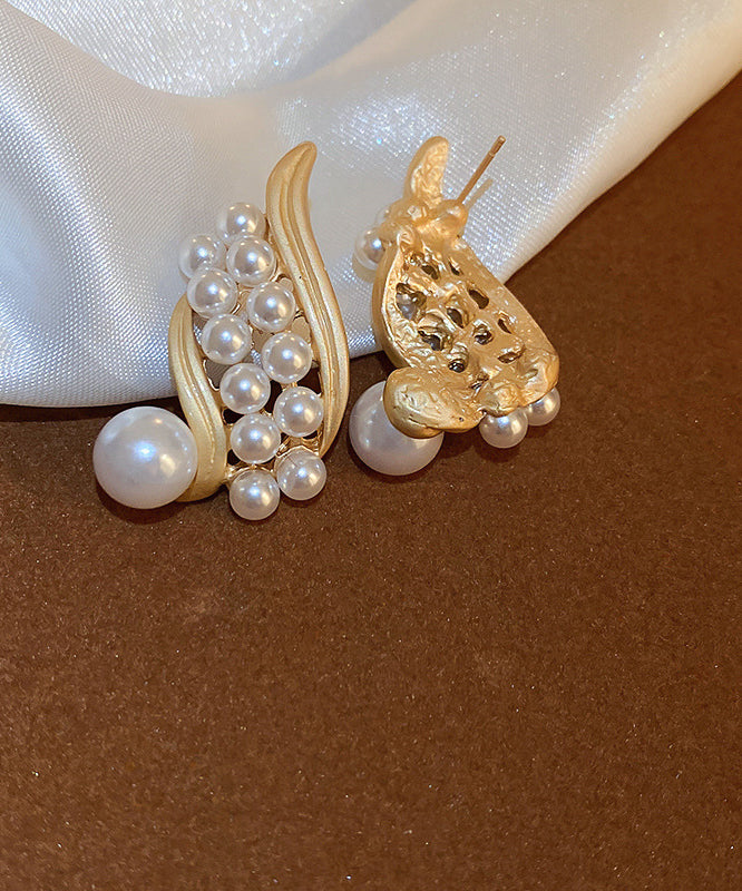 Fashion Gold Sterling Silver Alloy Pearl Hoop Earrings YX023