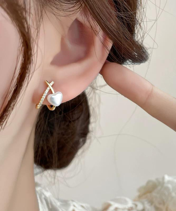 Fashion Gold Sterling Silver Overgild Zircon Pearl Stud Earrings YD015