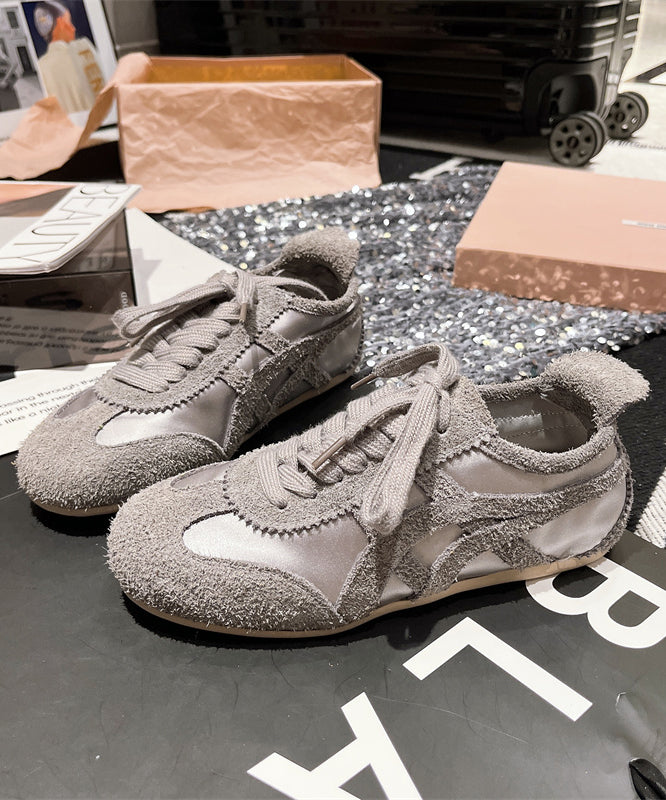 Fashion Lace Up Splicing Sport Flats Yellow Suede YC007