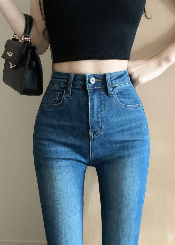Fashion Navy Tummy Control Denim Bell-bottom Trousers Spring YF032