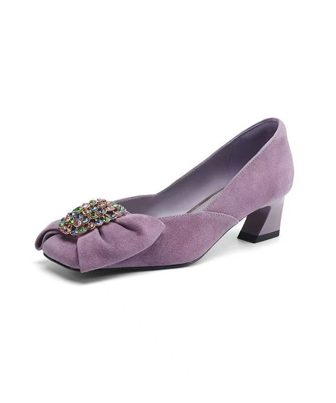 Fashion Purple Bow Zircon Splicing Chunky High Heels YC020