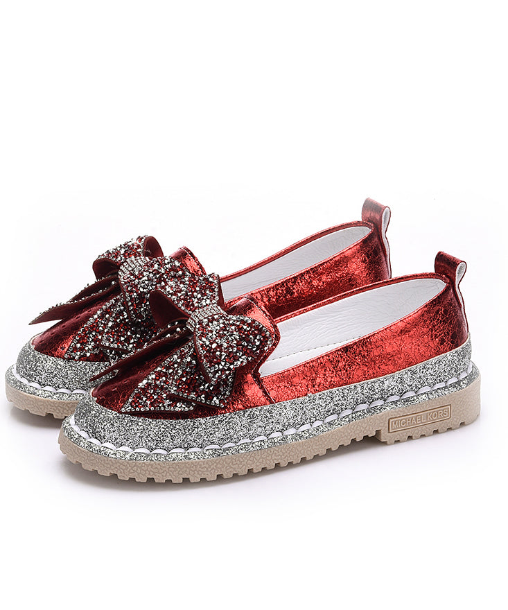 Zircon Splicing Red Penny Bow Fashion Loafers
