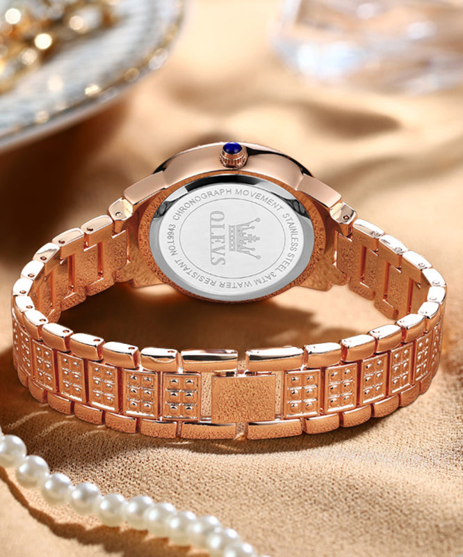 Stainless Steel Movement Quartz Zircon Rose Gold Fashion