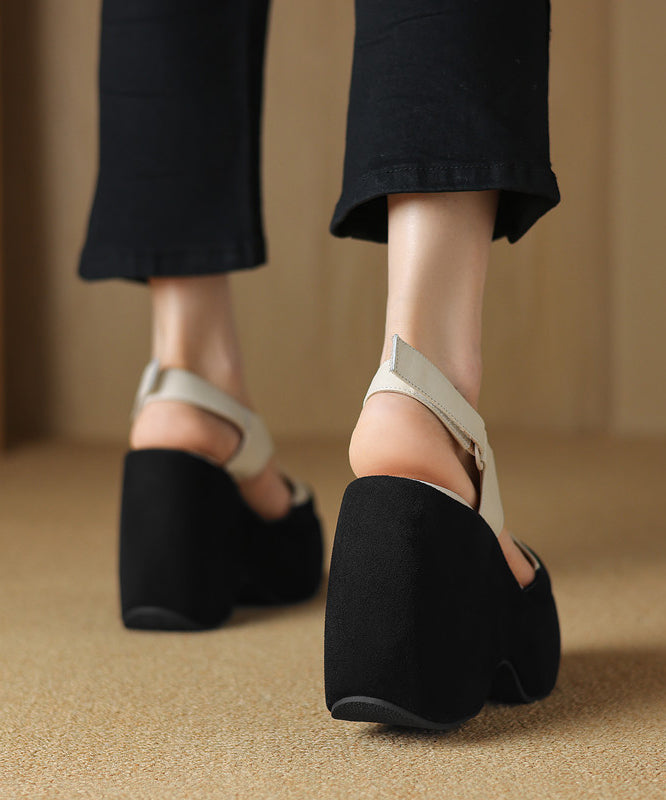 Cowhide White Leather Splicing Sandals Fashion Platform Hollow