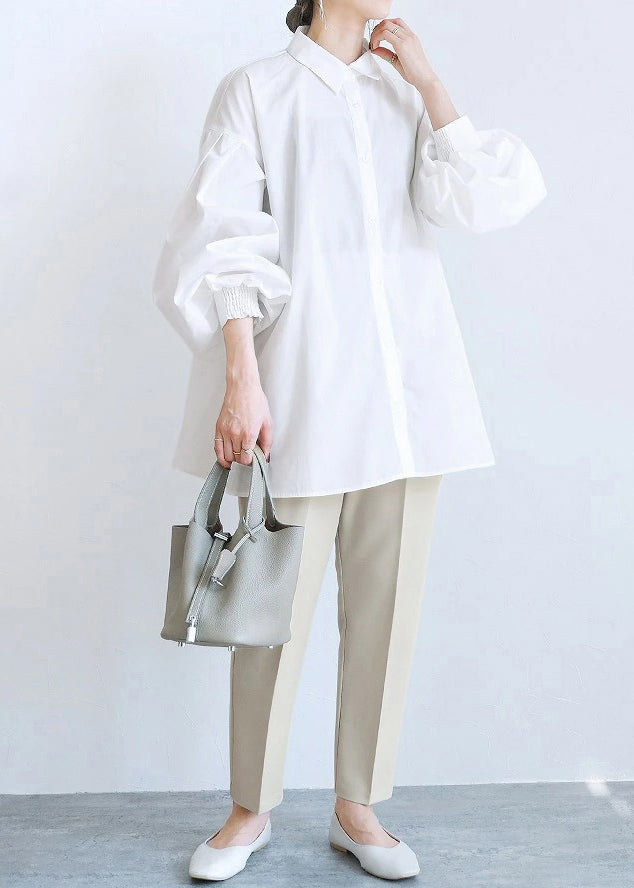 Top Oversized Blouse Lantern Side Open Cotton Fashion White