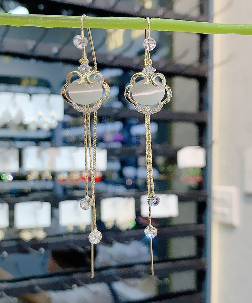 Fine Cat's Stone Drop Eye Gold Lock Zircon Safety Copper Tassel