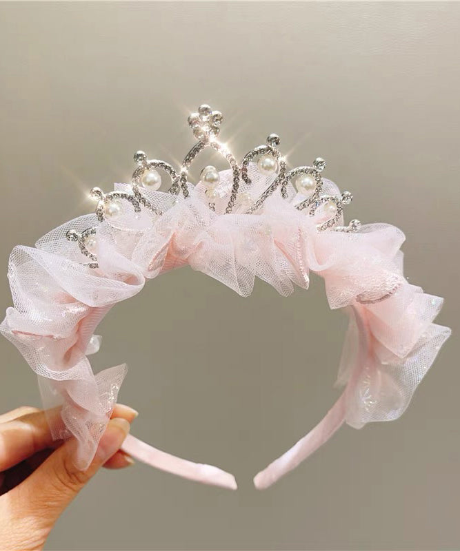 Fine Pink Tulle Patchwork Bow Pearl Zircon Girls Hairpin YG034