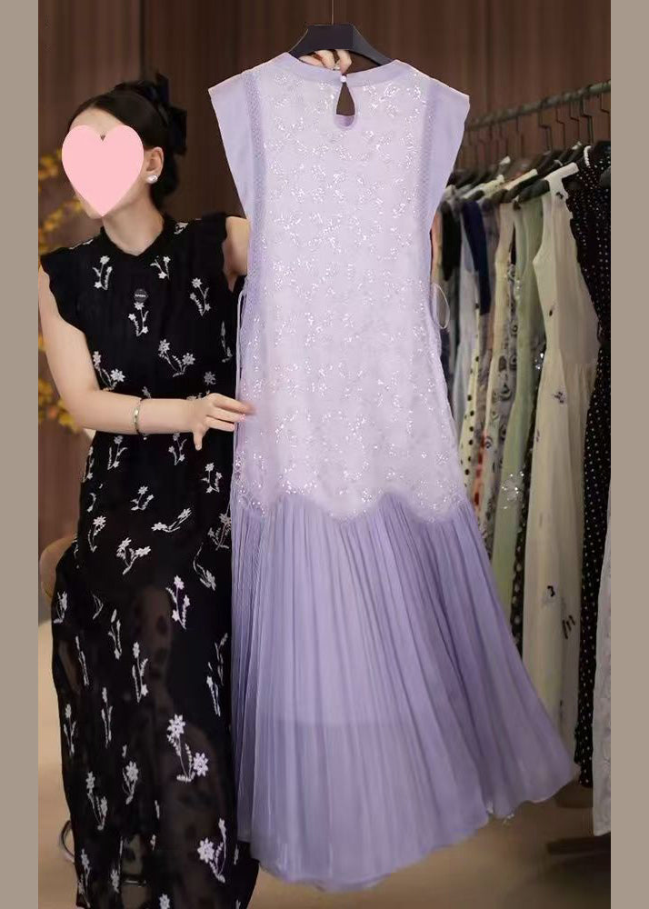Up Chiffon Patchwork Sequins Lace Long Dress Fine Purple