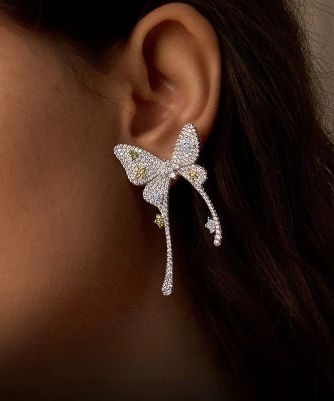 Butterfly Overgold Stud Fine Silk Copper Earrings Zircon