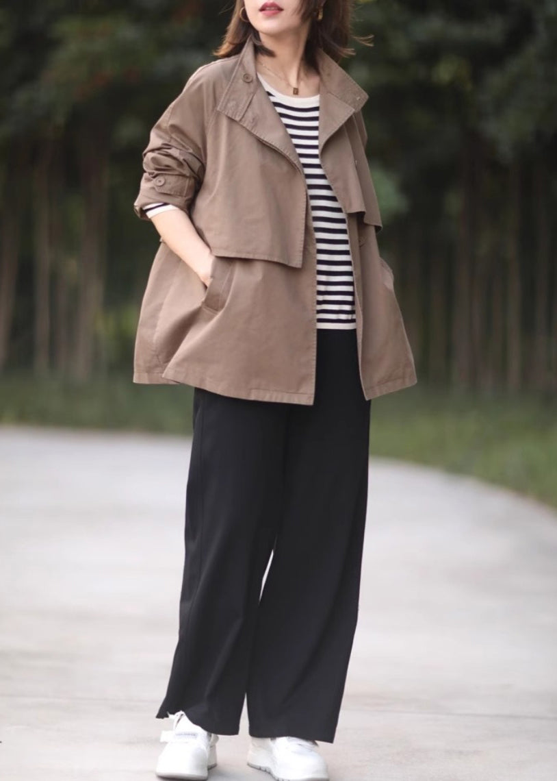 French Army Green Oversized Pockets Cotton Jackets Spring TM037