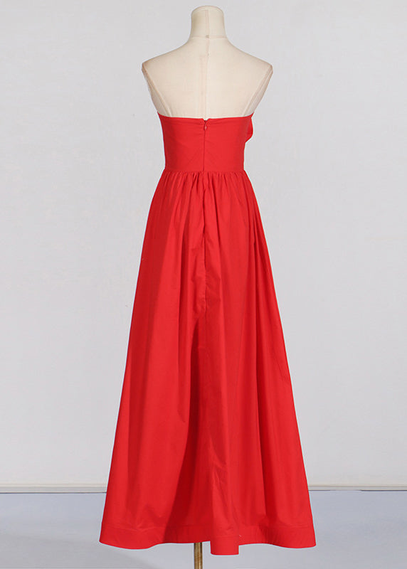 Patchwork Red Dress Maxi Rose Holiday Summer French Cold Shoulder